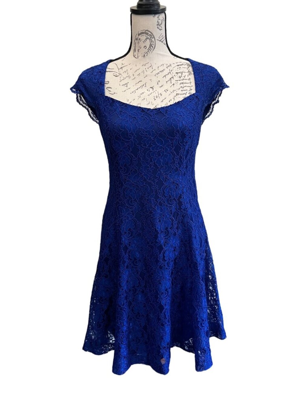 Lauren Ralph Lauren Evening Blue Lace Lined Cocktail Dress Date Open Back 8